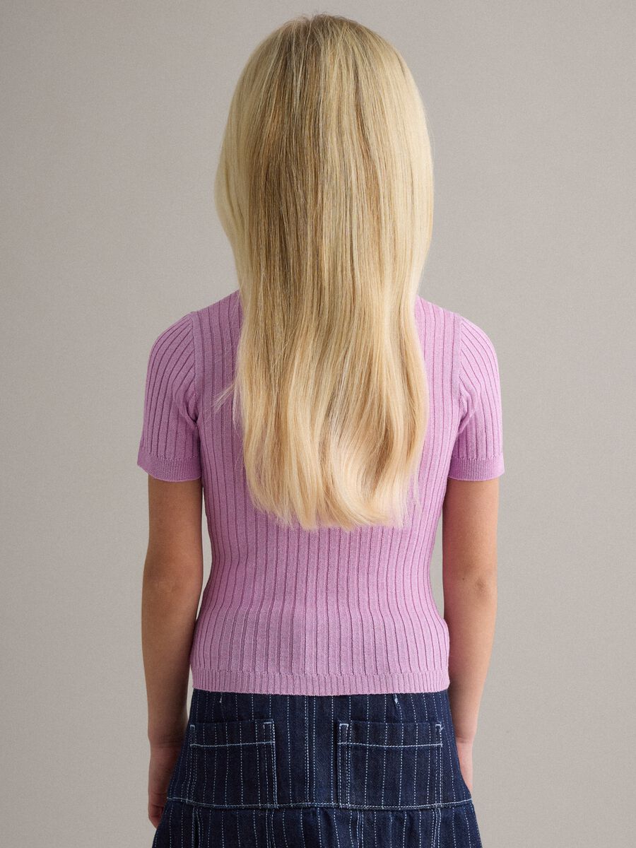 Maglia in misto viscosa viola a coste da bambina regular fit_1