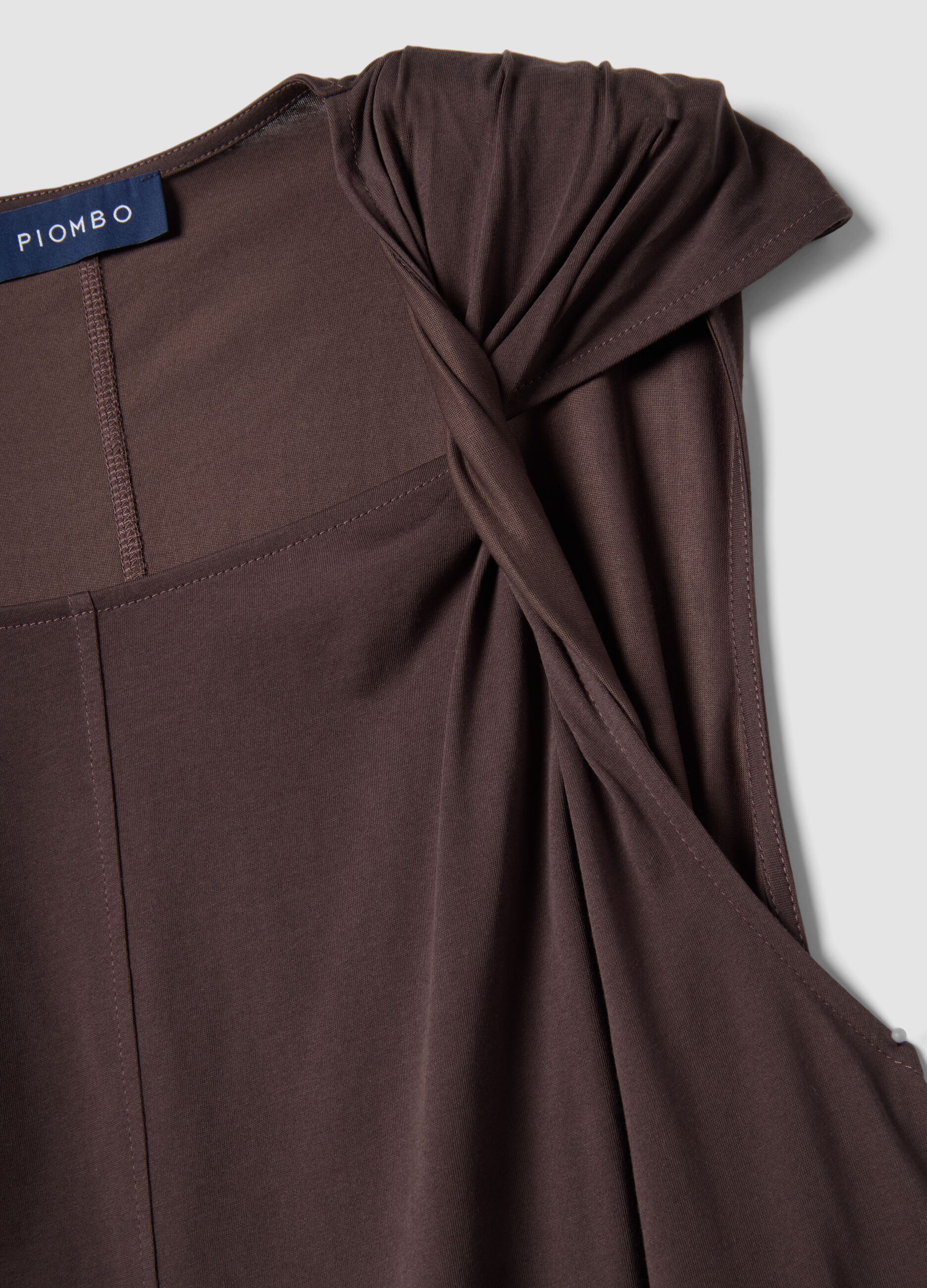 Long brown cotton-blend dress, regular fit