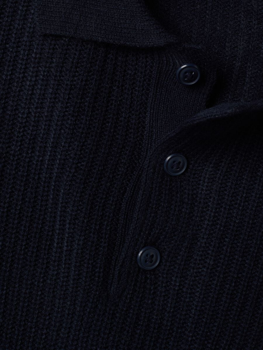Blue rib-knit long-sleeve polo shirt_1
