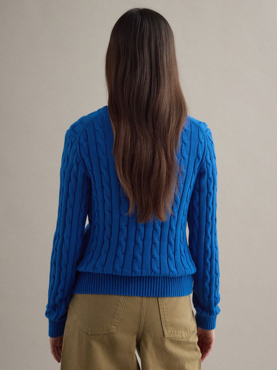 Blue sweater in pure cotton regular fit with cable knit_3