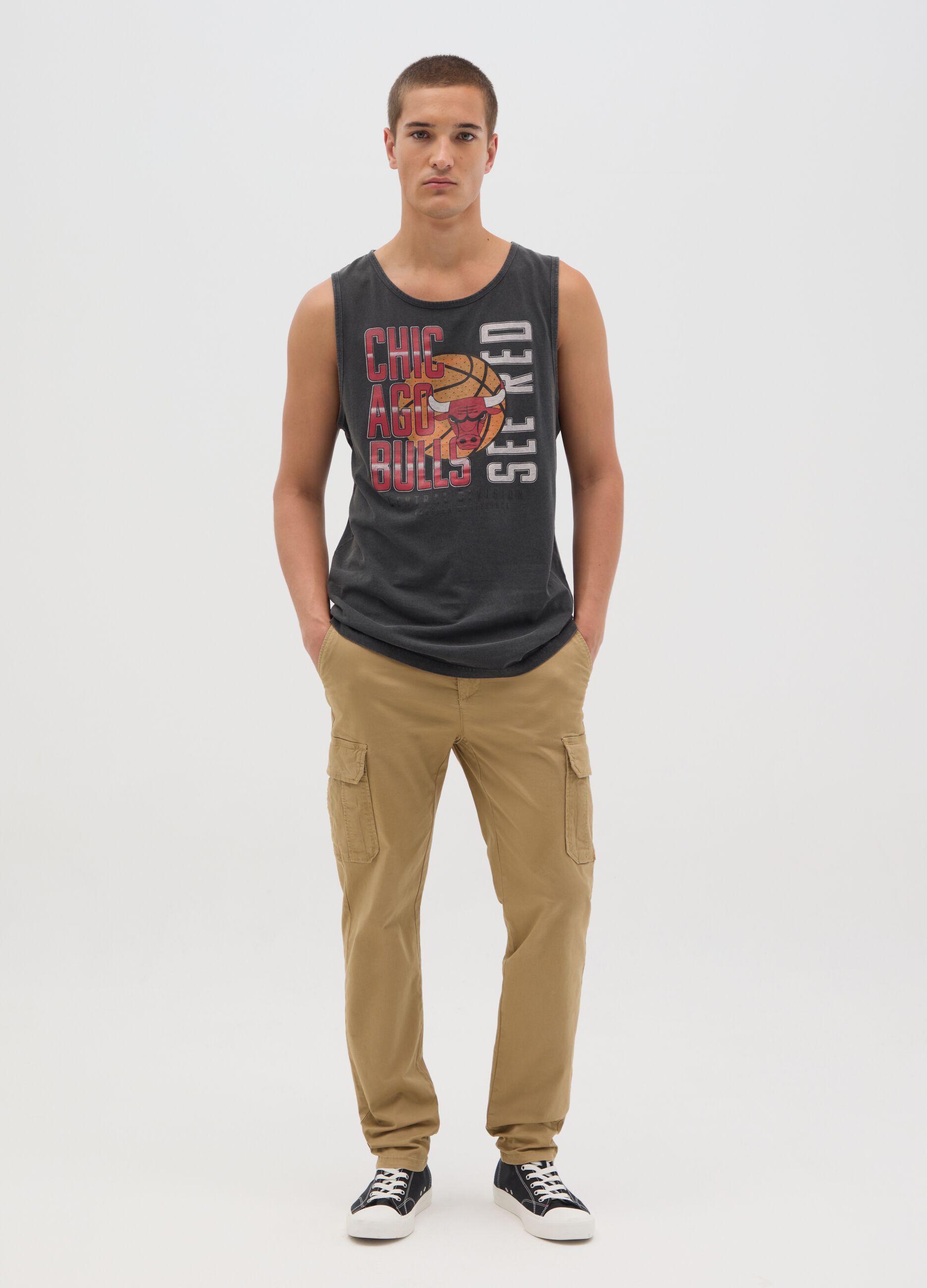 Canotta da uomo in puro cotone nero regular fit con logo