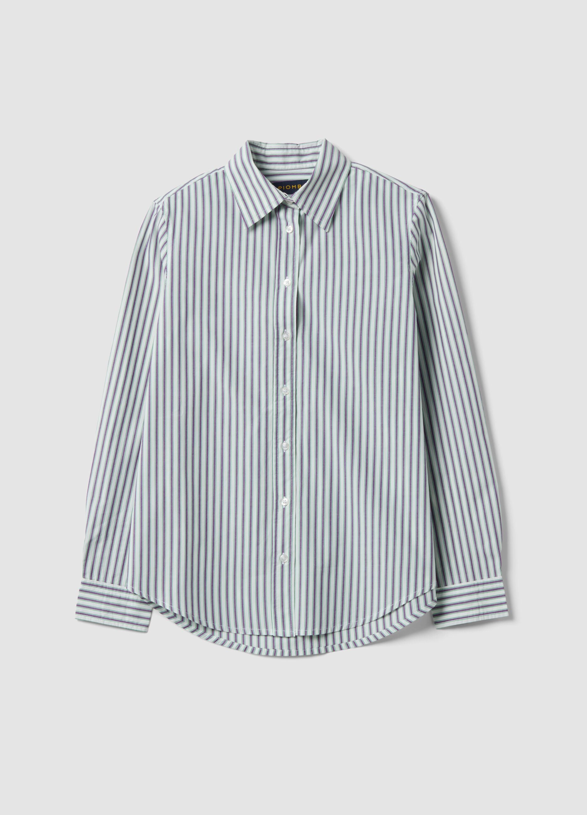 White cotton poplin shirt with purple stripes, regular fit