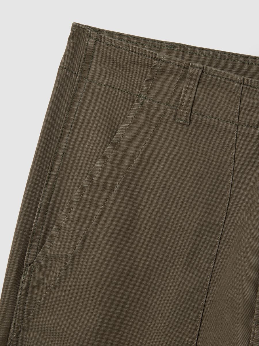 Green Stretch Cotton Blend Baggy Trousers_5