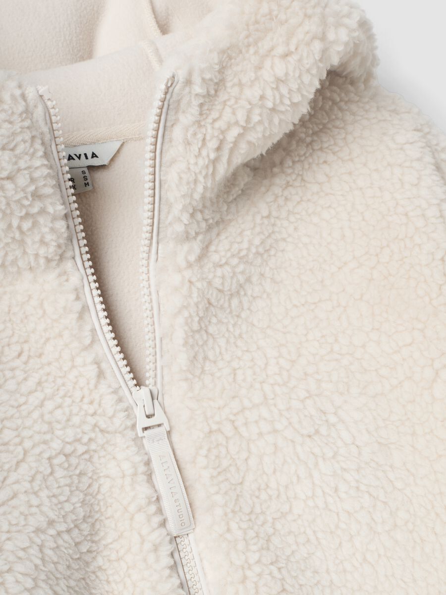 Beige crew-neck teddy-effect sweatshirt_6