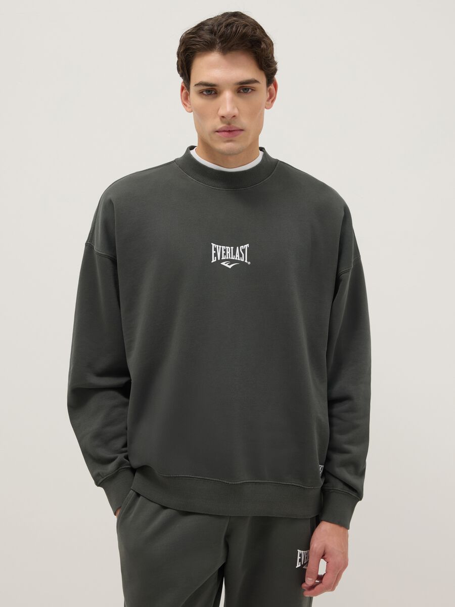 Felpa in misto cotone nero regular fit con logo Everlast_0