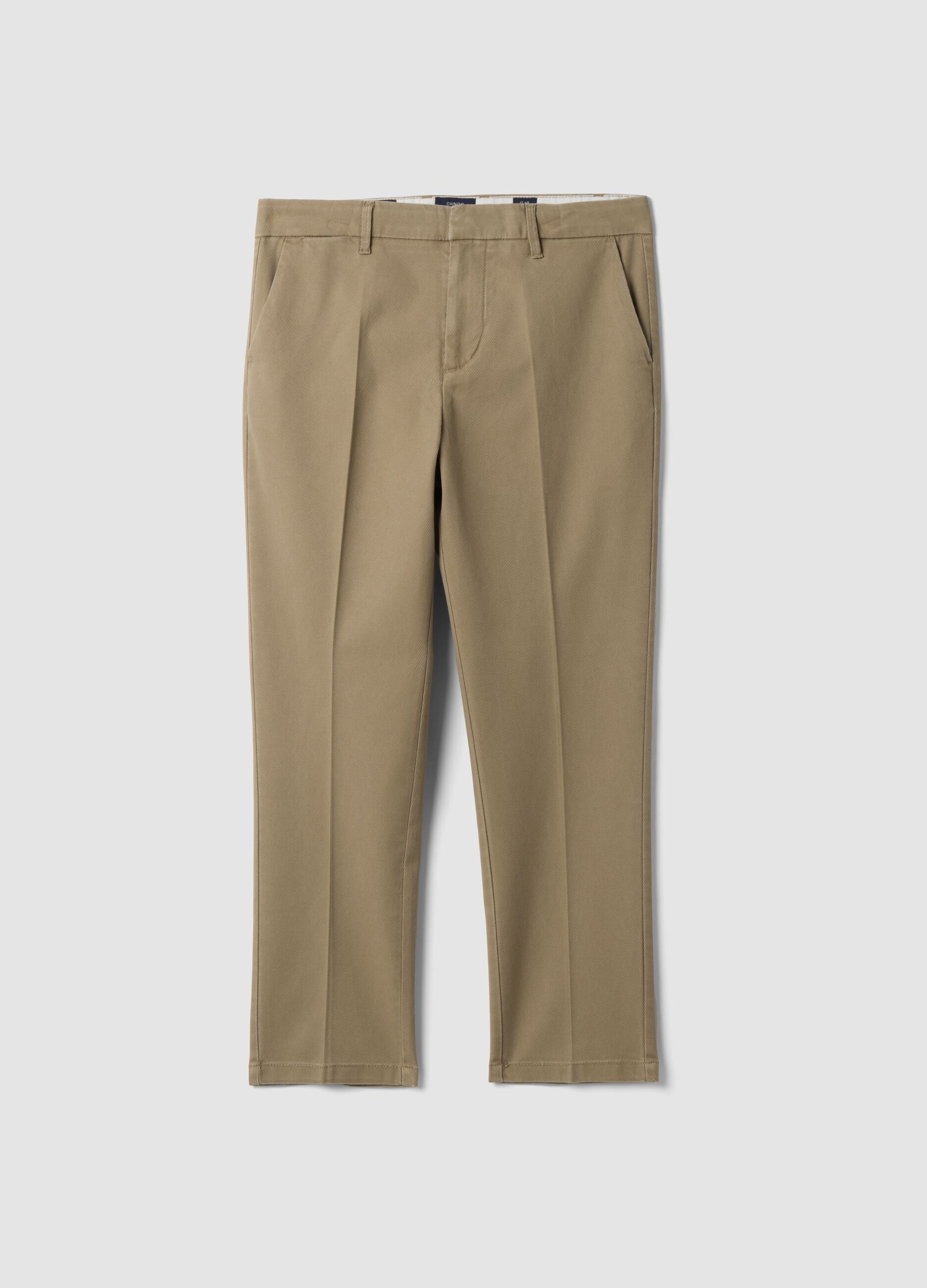 Beige regular tapered-fit stretch cotton twill chino trousers