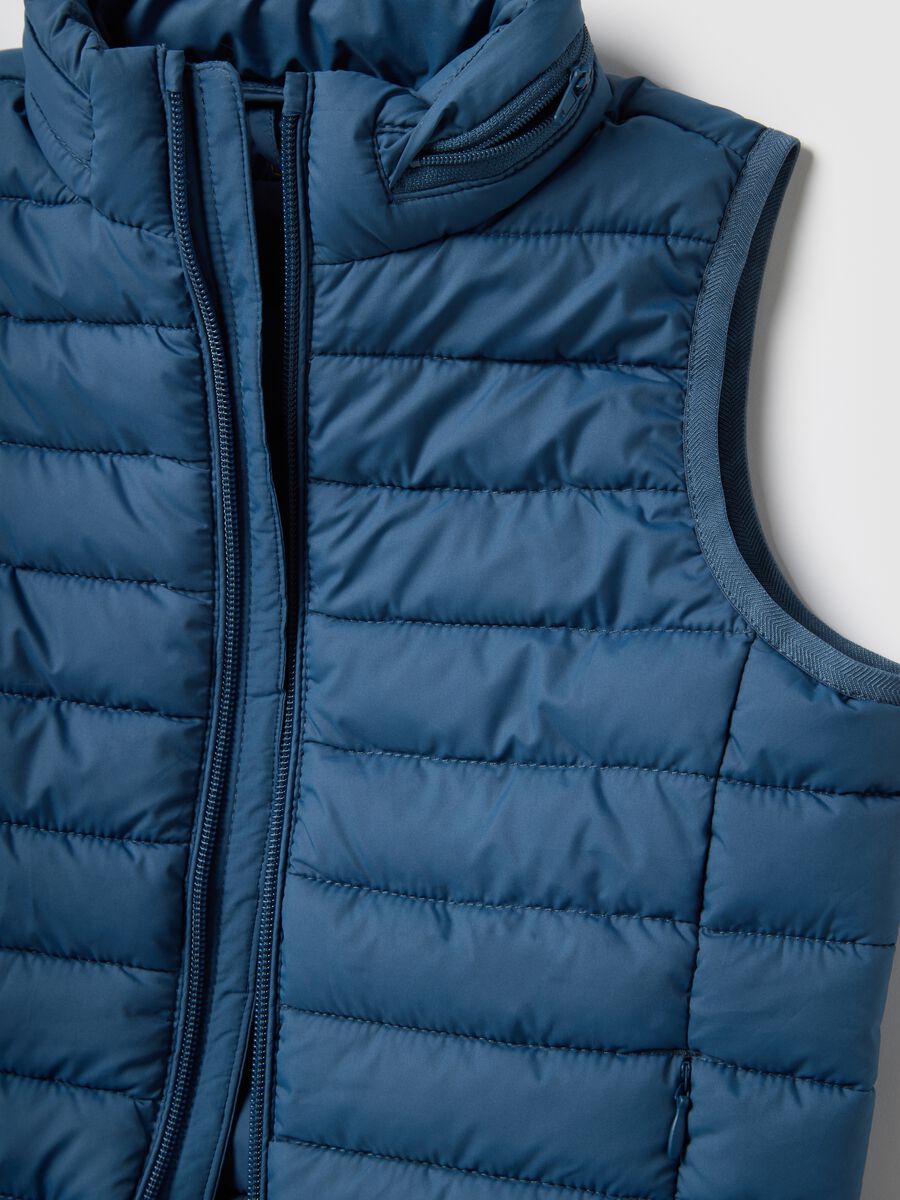 Blue padded children's gilet, regular fit, water repellent with zip_4