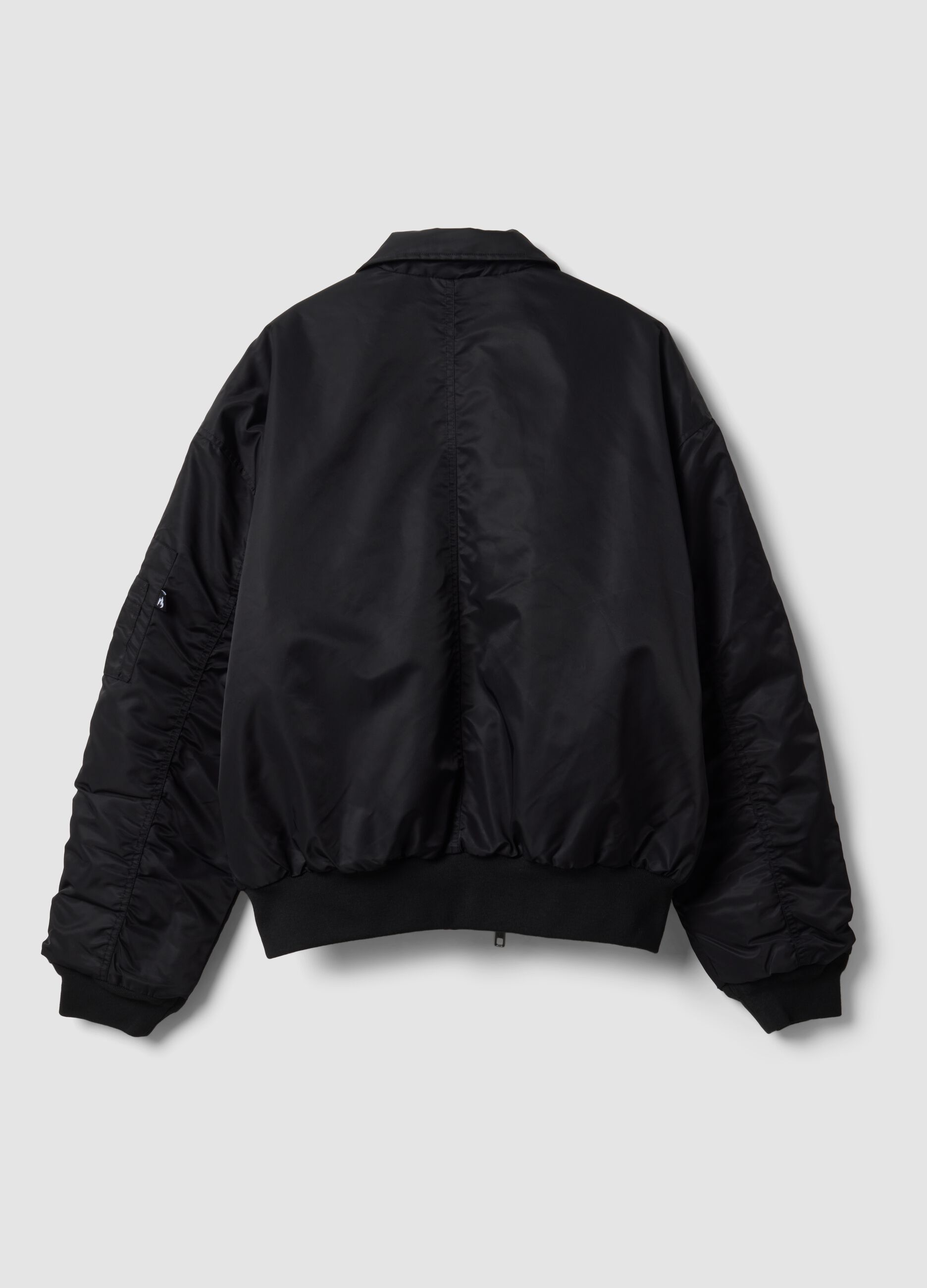 Black cropped padded jacket with zip and shirt collar