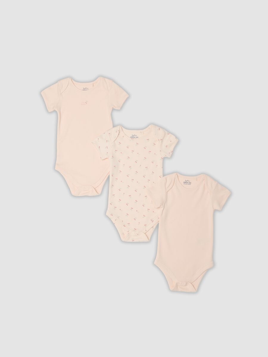 Tripack di body rosa in cotone organico a maniche corte per neonata e bimba_0