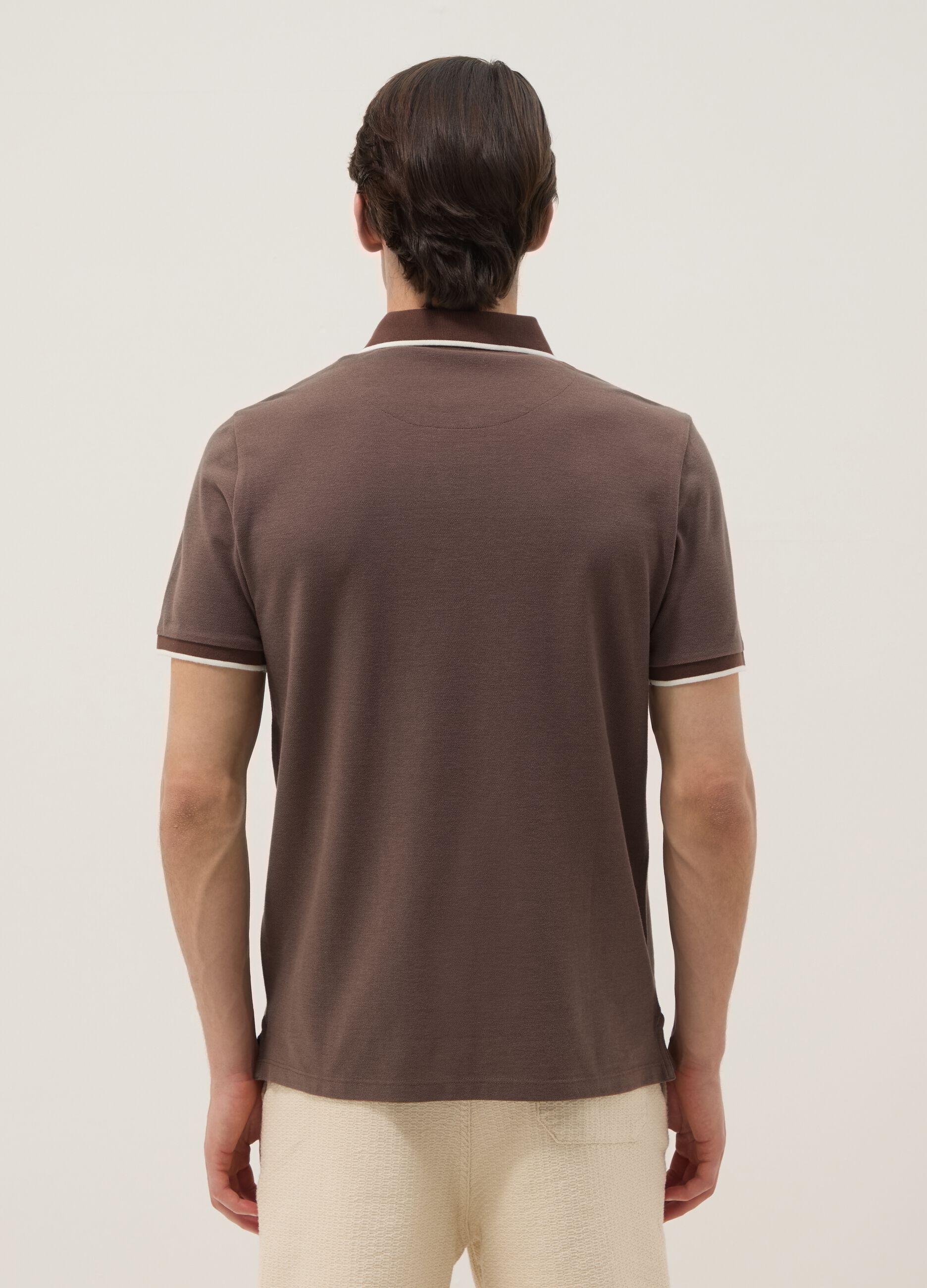 Brown pure cotton polo shirt with classic collar