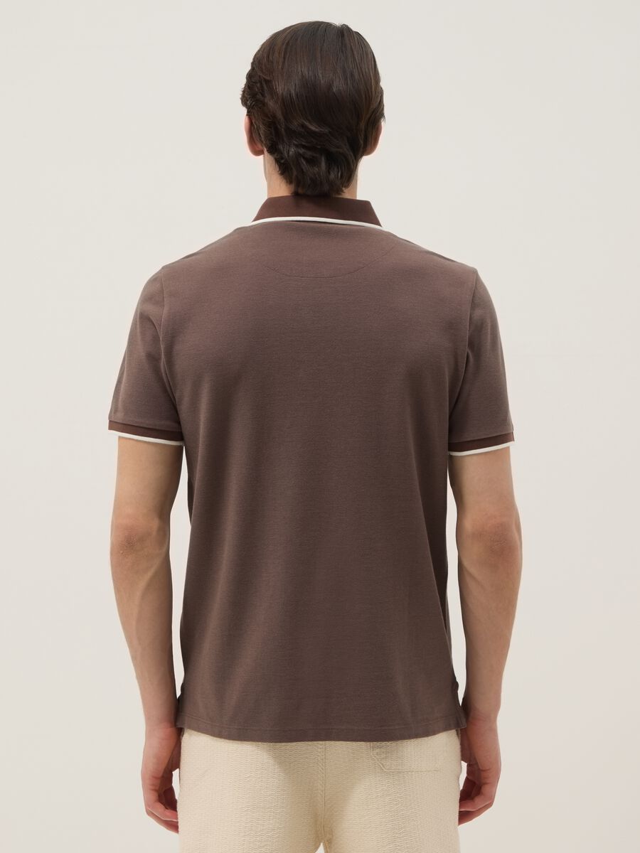 Brown pure cotton polo shirt with classic collar_2