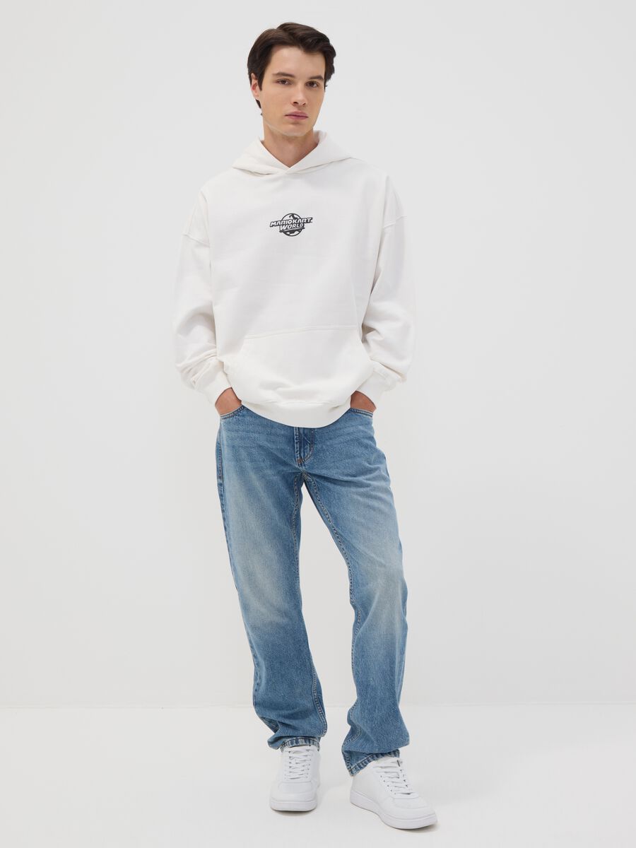 White pure cotton hoodie with Mario Kart print_1
