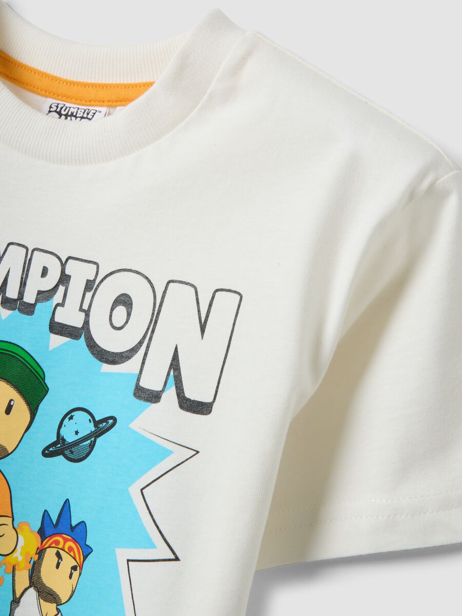 White pure cotton kids&rsquo; T-shirt with Stumble Guys print, regular fit_3