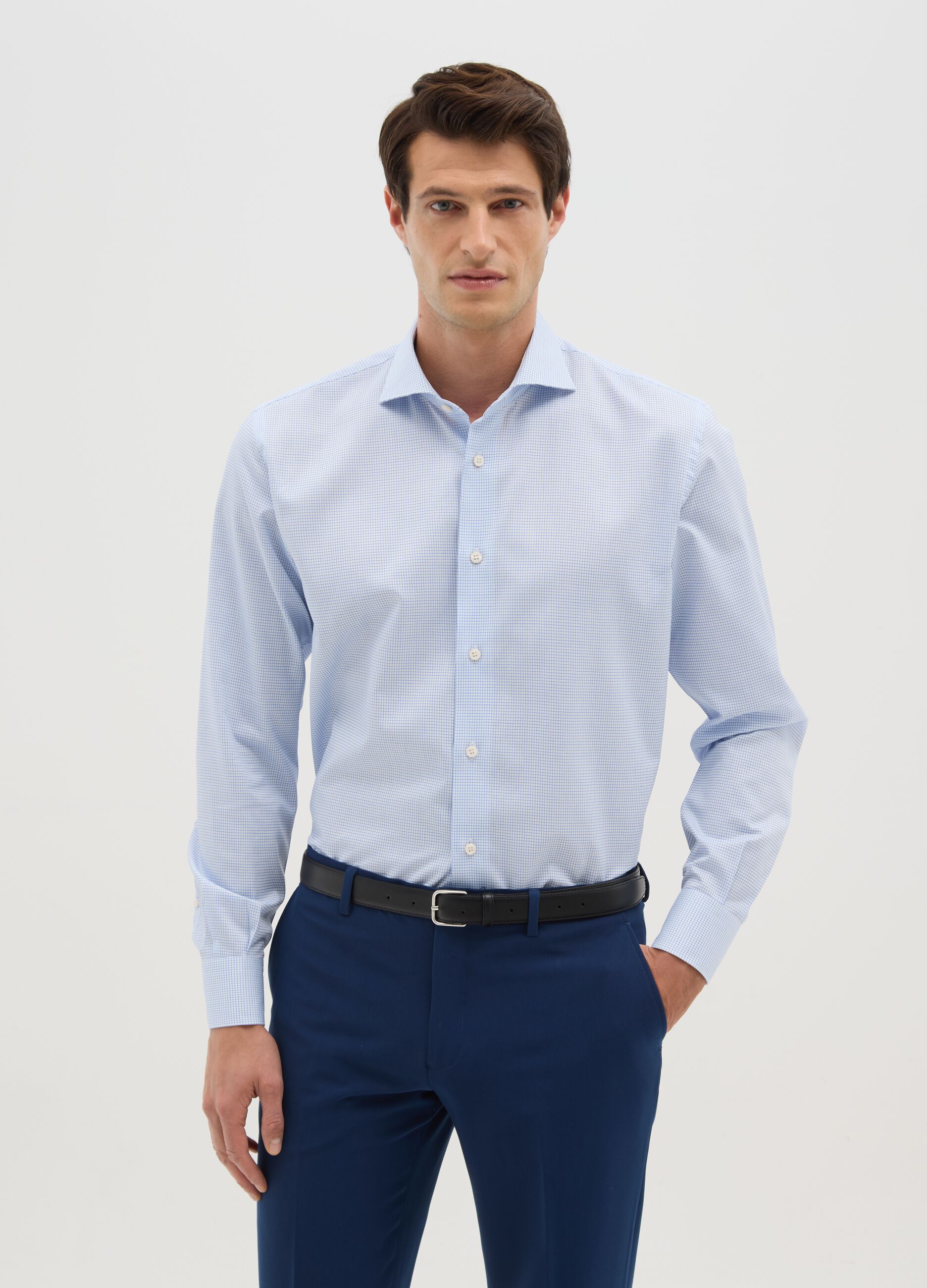 Light blue long-sleeve twill cotton shirt