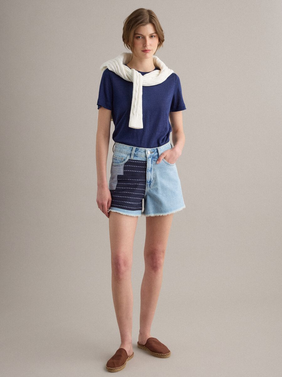 Blue pure linen short-sleeve T-shirt, regular fit_2