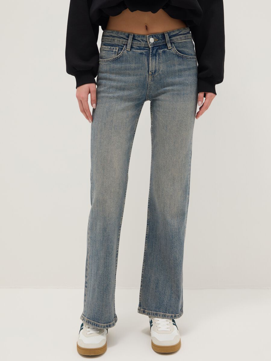 Blue Stretch Cotton Bootcut Jeans_1