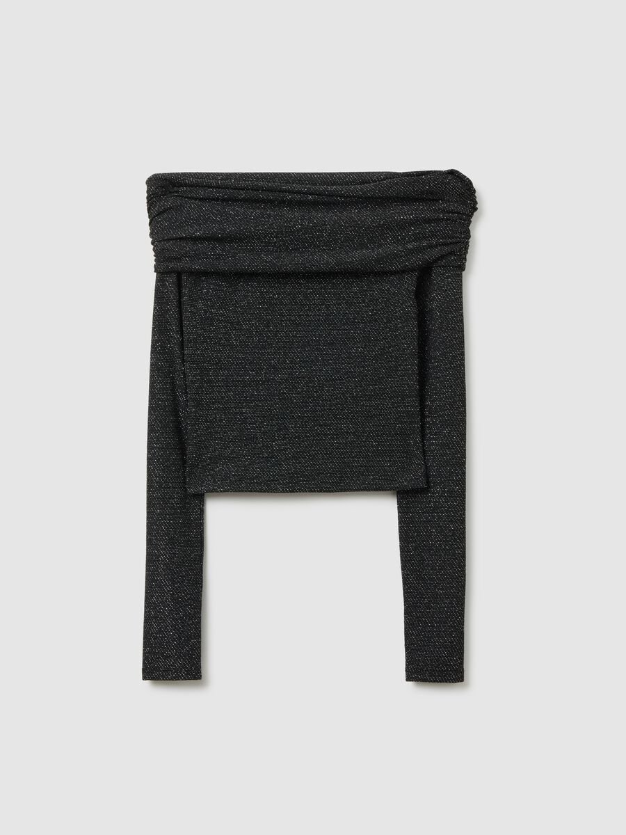 Black Long Sleeve Glitter Regular Fit Shirt_4