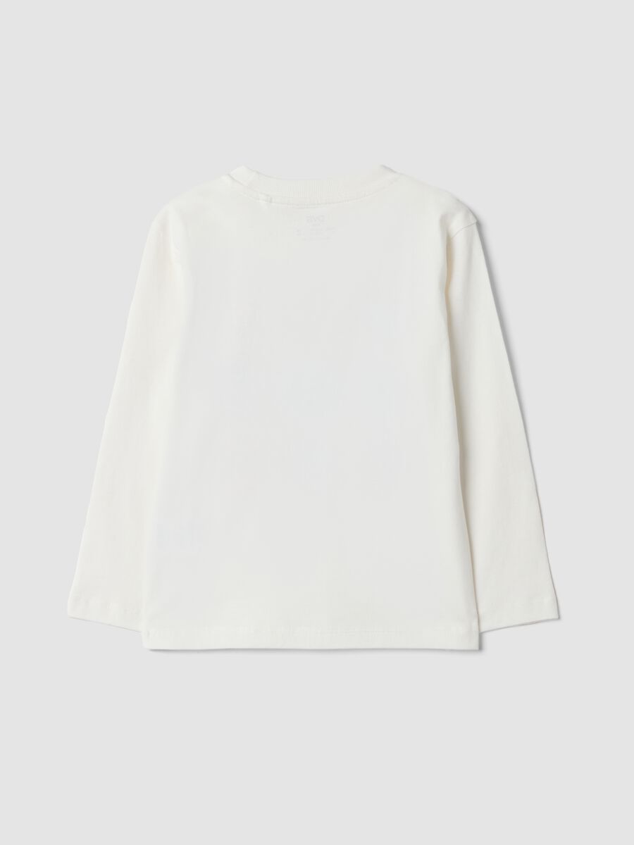 T-shirt bianca in puro cotone organico con stampa college_1