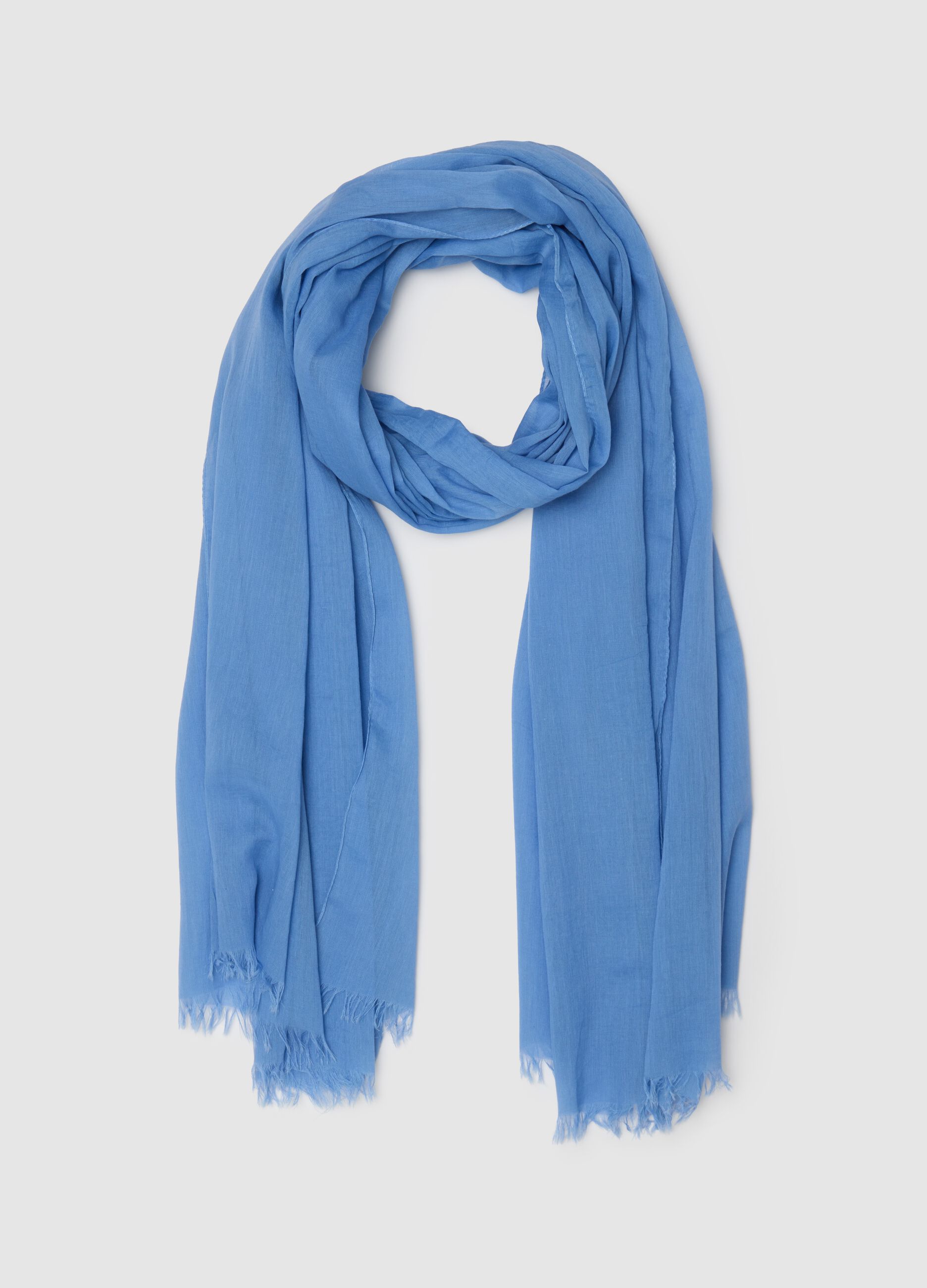 Men's blue pure cotton scarf with fringes