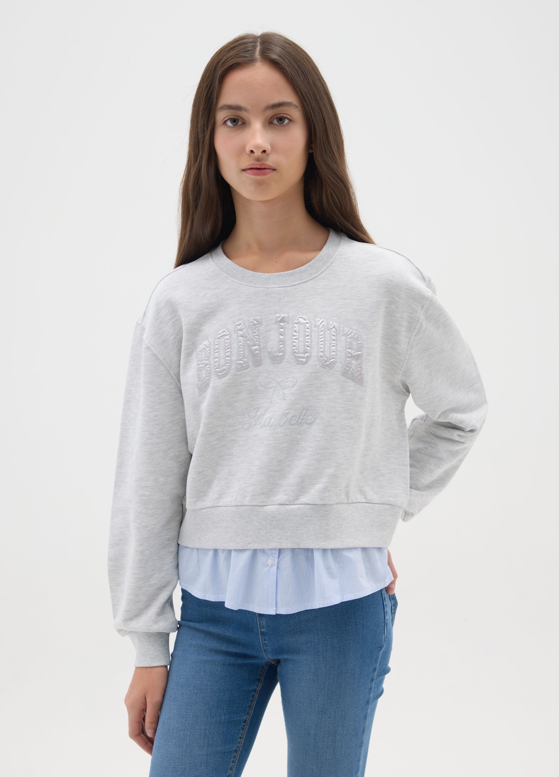 Girls' grey cotton blend sweatshirt with regular fit