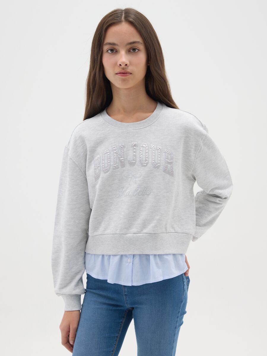 Felpa da ragazza in misto cotone grigia regular fit_0