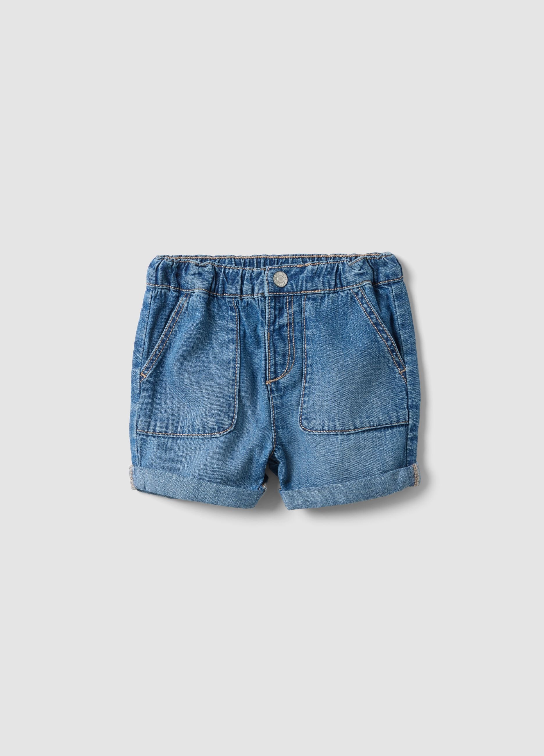 Children's regular fit blue denim cotton blend shorts