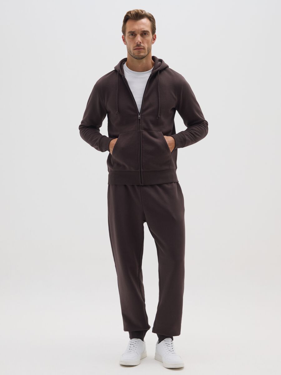 Brown regular fit cotton blend hoodie with zip_1