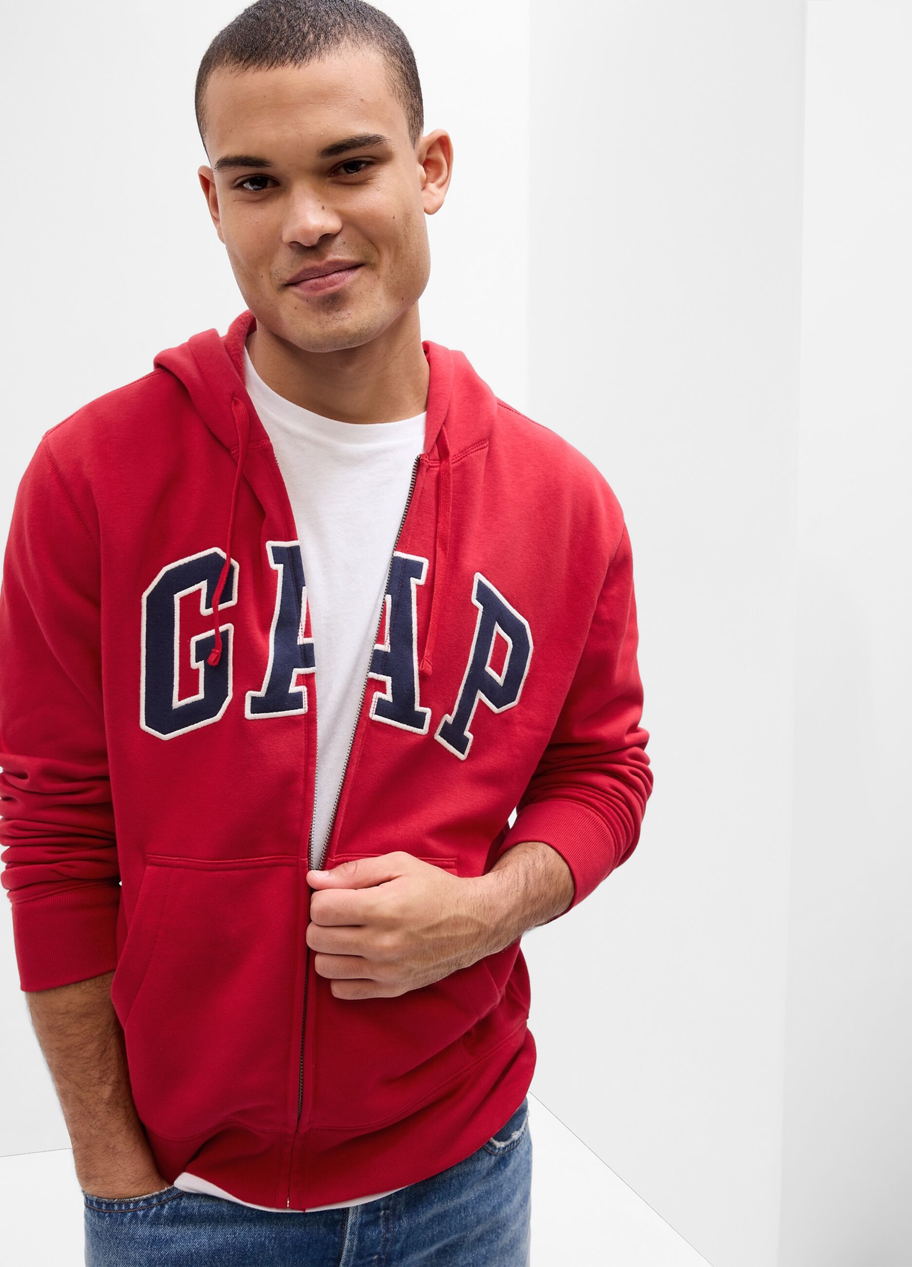 GAP logo hoodie with zip, cotton-blend