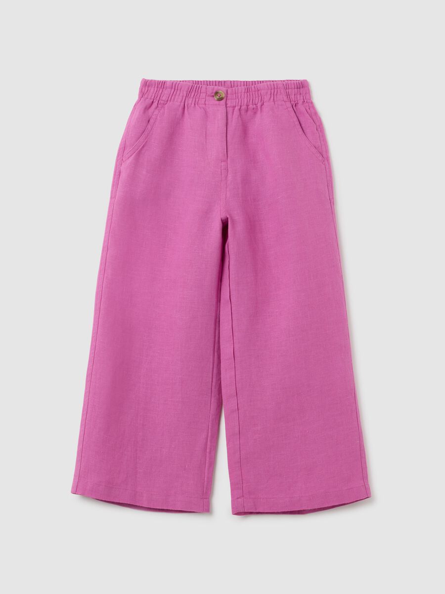 Pantaloni da bambina in lino rosa wide leg_0