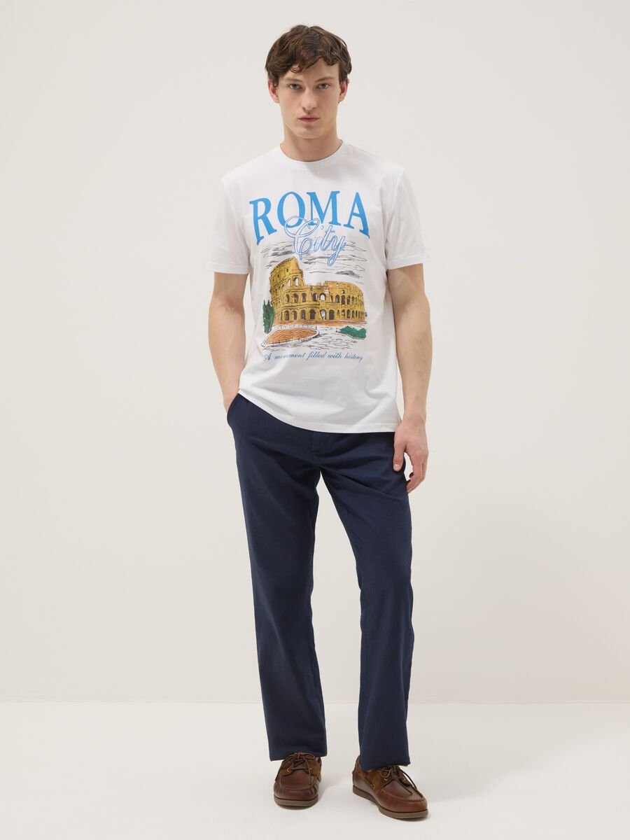 White pure cotton T-shirt with print, regular fit_1
