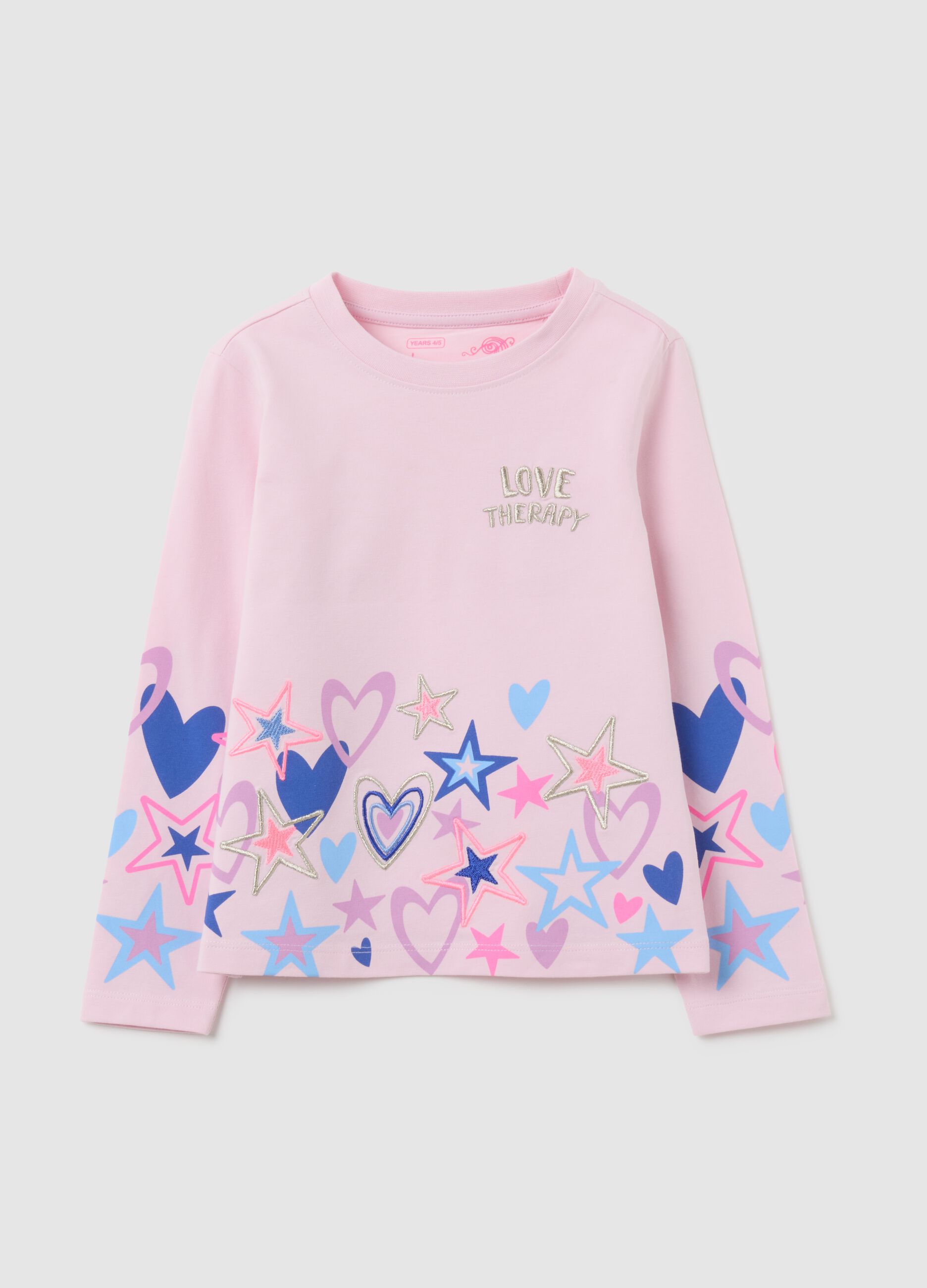 Pink girl's t-shirt with stars and hearts