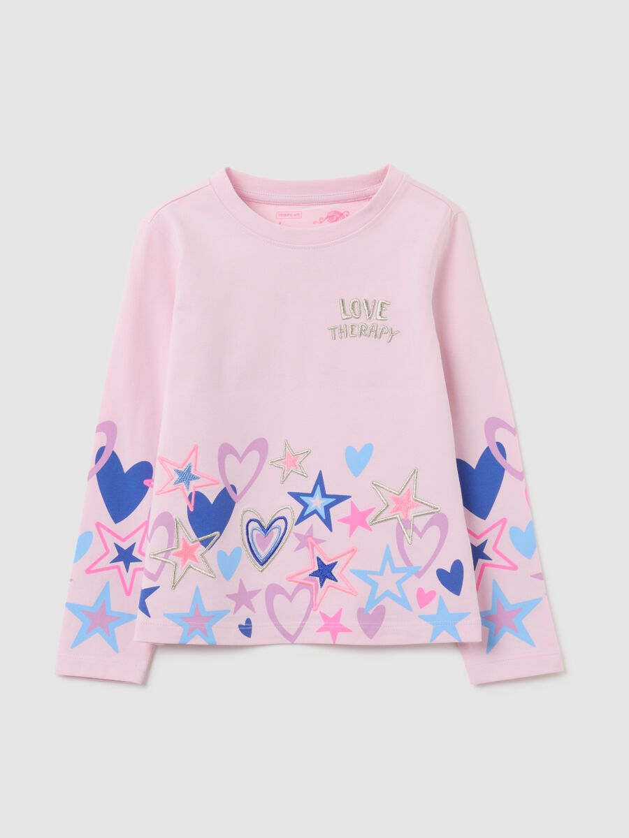 Pink girl's t-shirt with stars and hearts_0