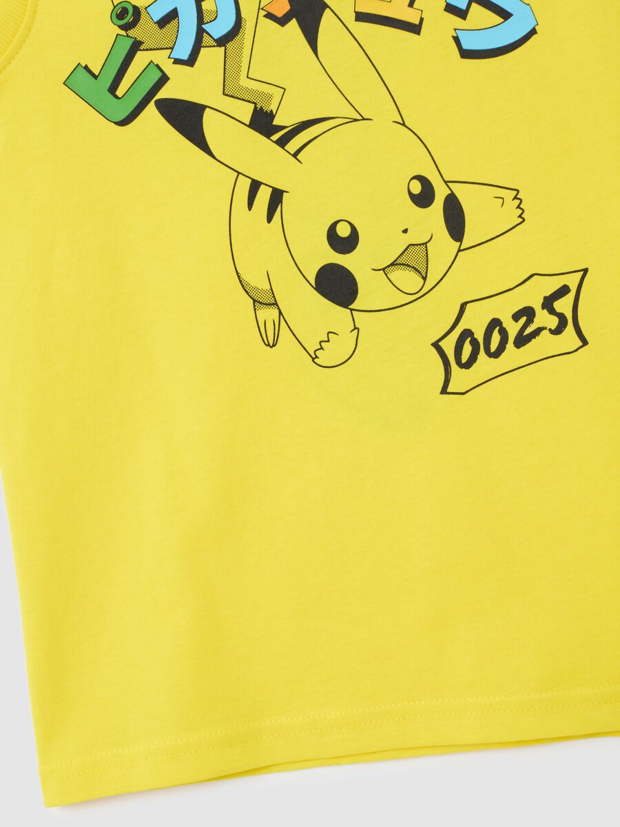 Yellow pure cotton kid's tank top with Pikachu_2