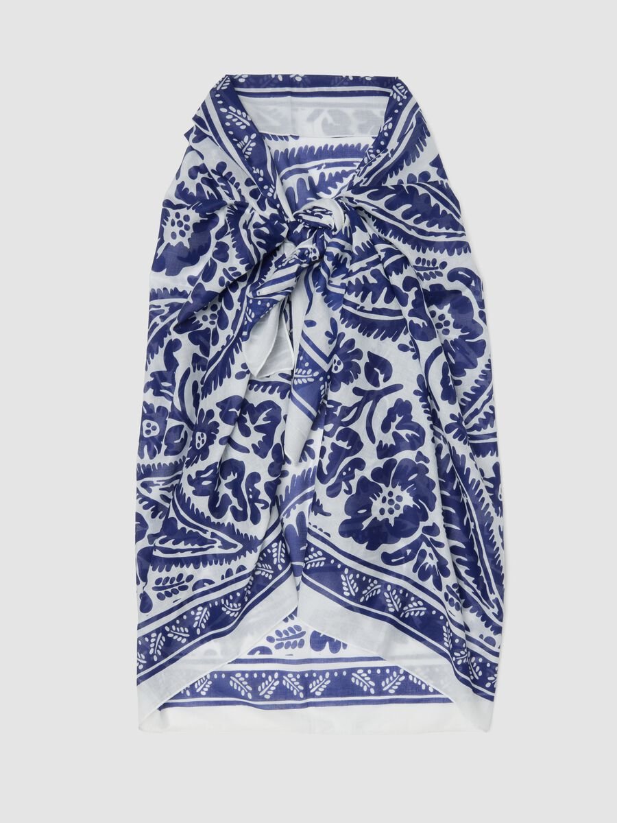 Pareo blu e bianco in puro cotone_1