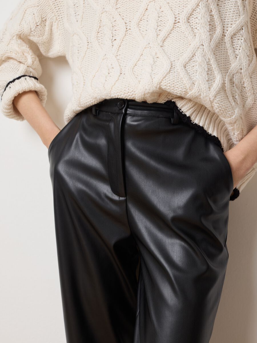 Black Patent Leather Regular Fit Trousers_3