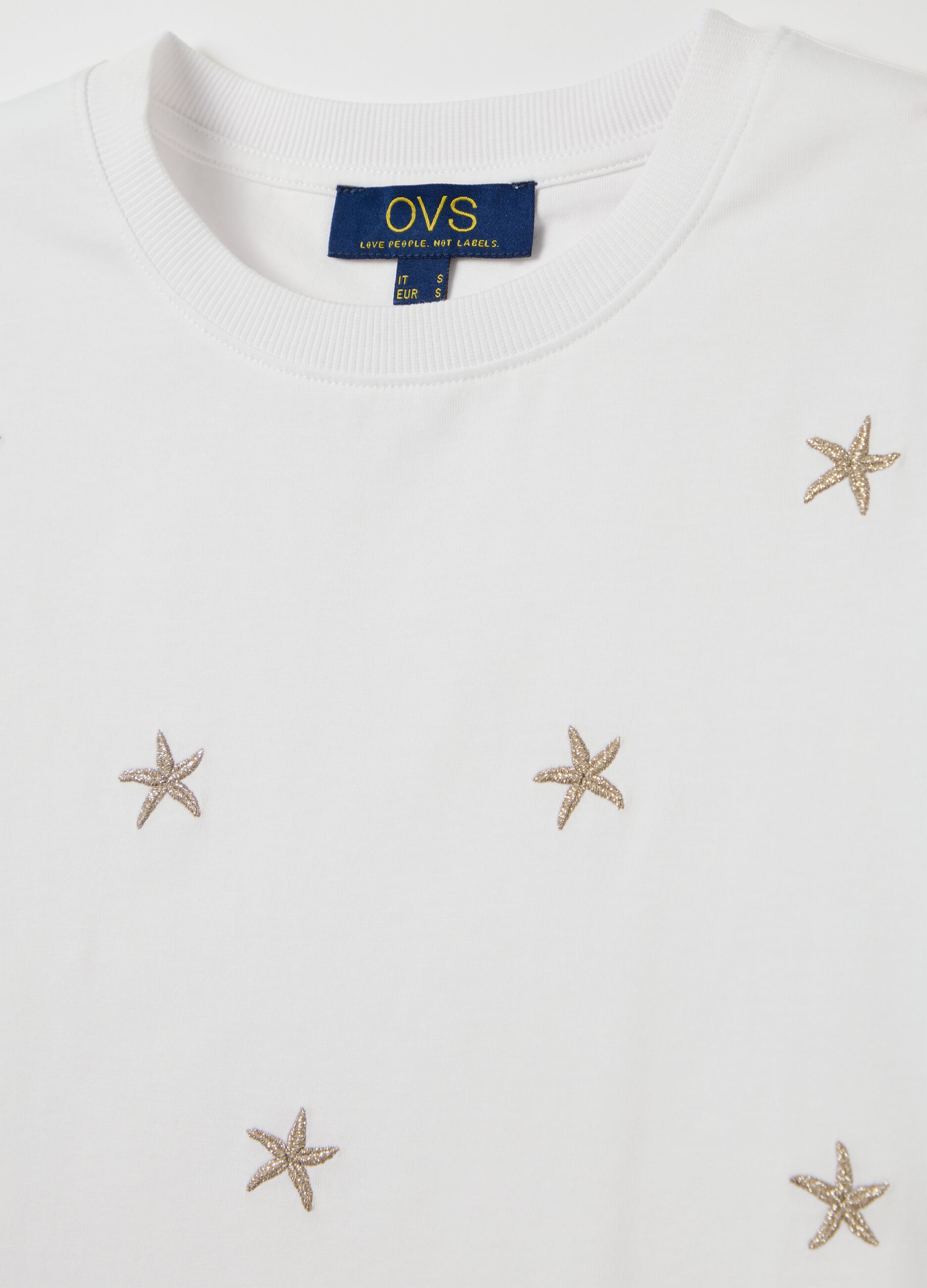 Women's pure cotton white regular fit T-shirt with embroidery