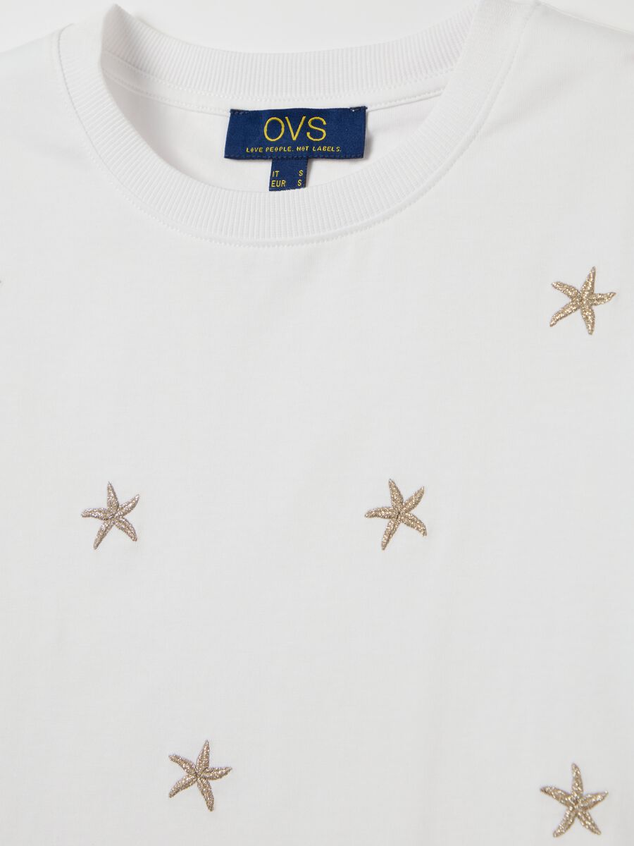 Women's pure cotton white regular fit T-shirt with embroidery_5