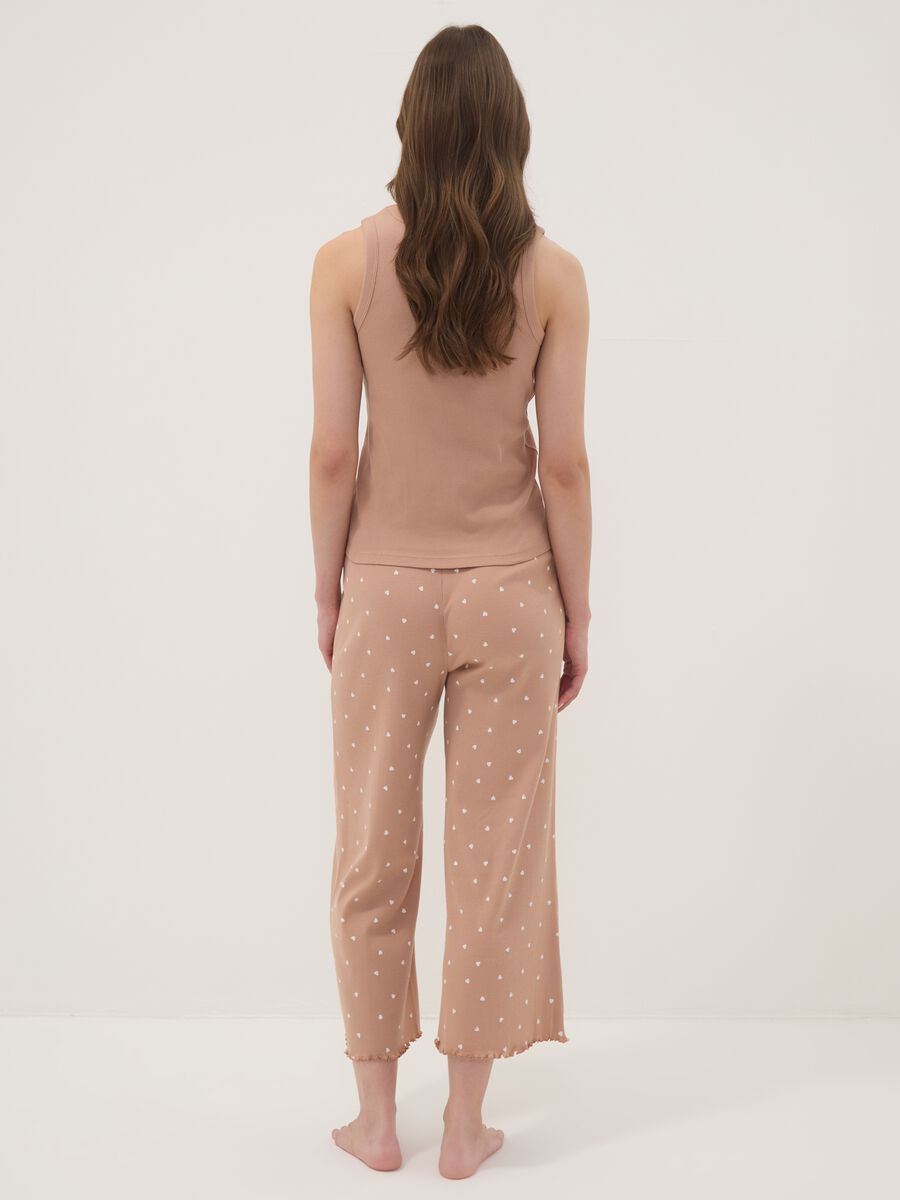 Brown pure organic cotton pyjamas with sleeveless top and printed trousers_2