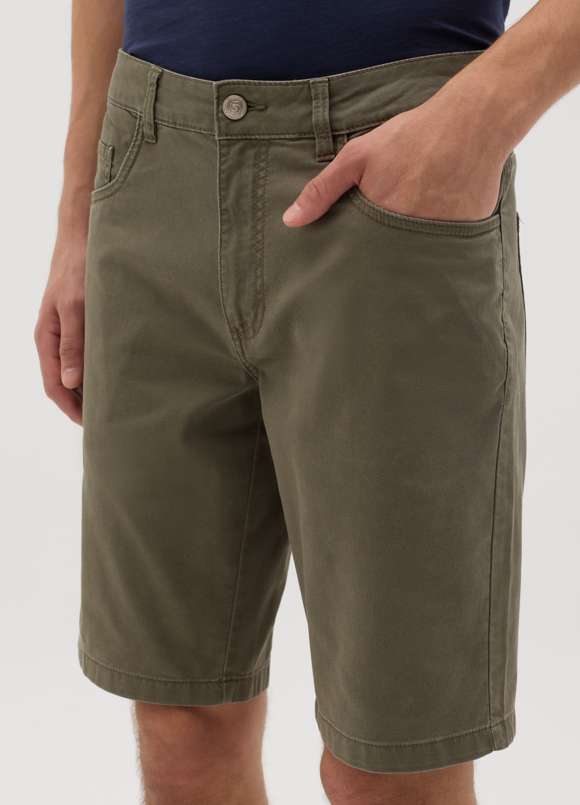Stretch Cotton Bermuda Shorts in Green by Ovs
