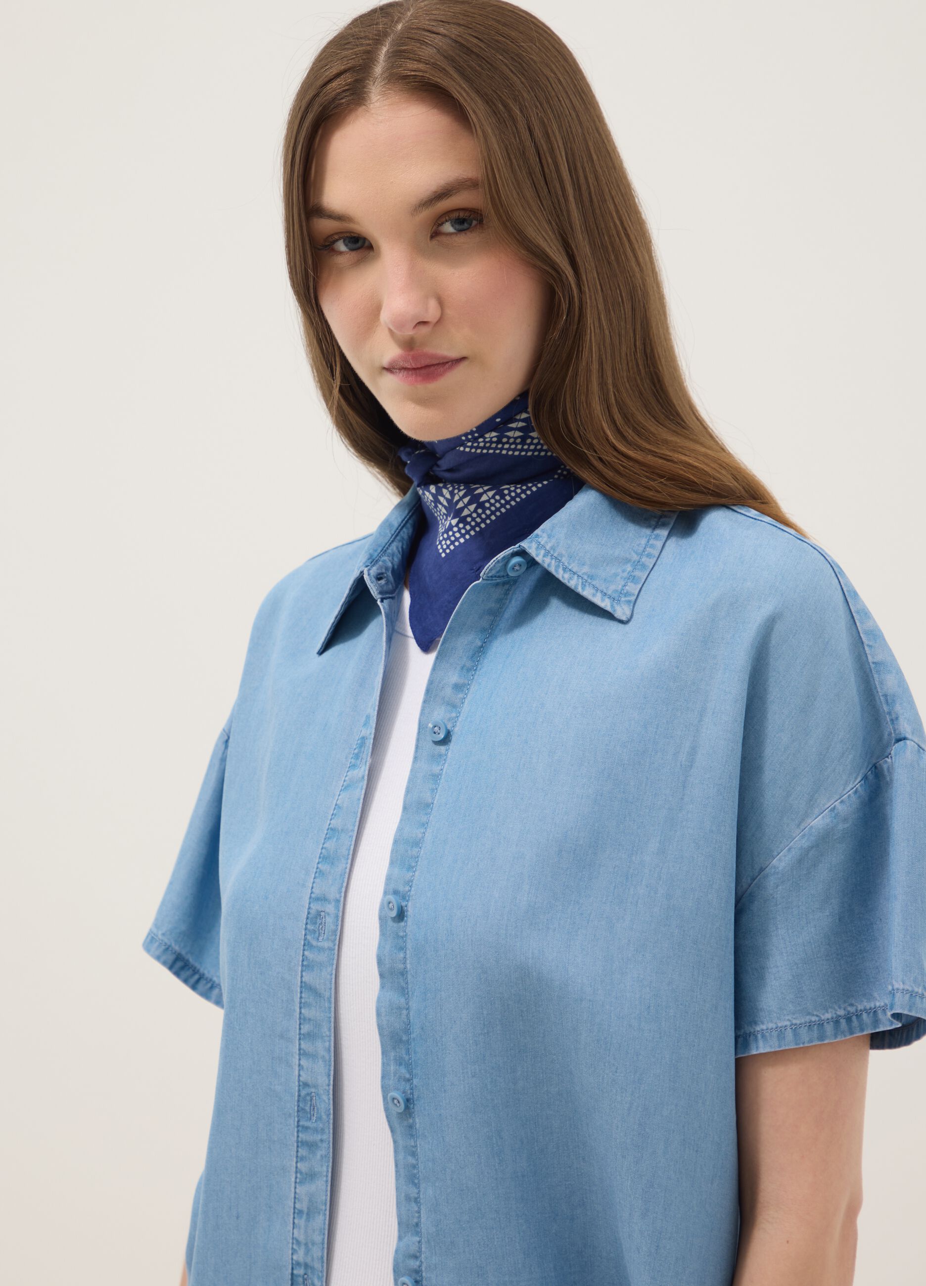 Sky blue pure lyocell shirt