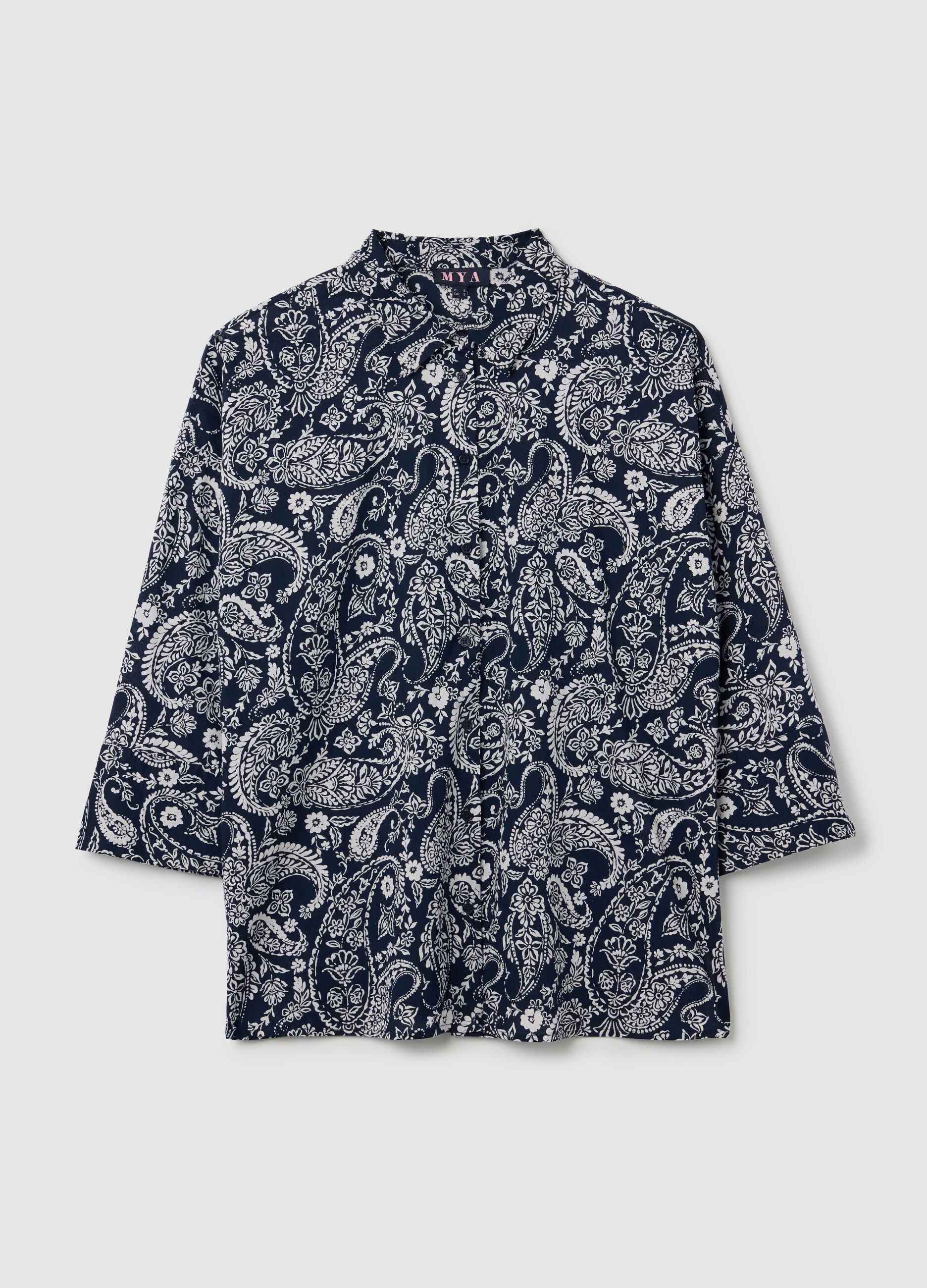 Blue paisley patterned cotton shirt