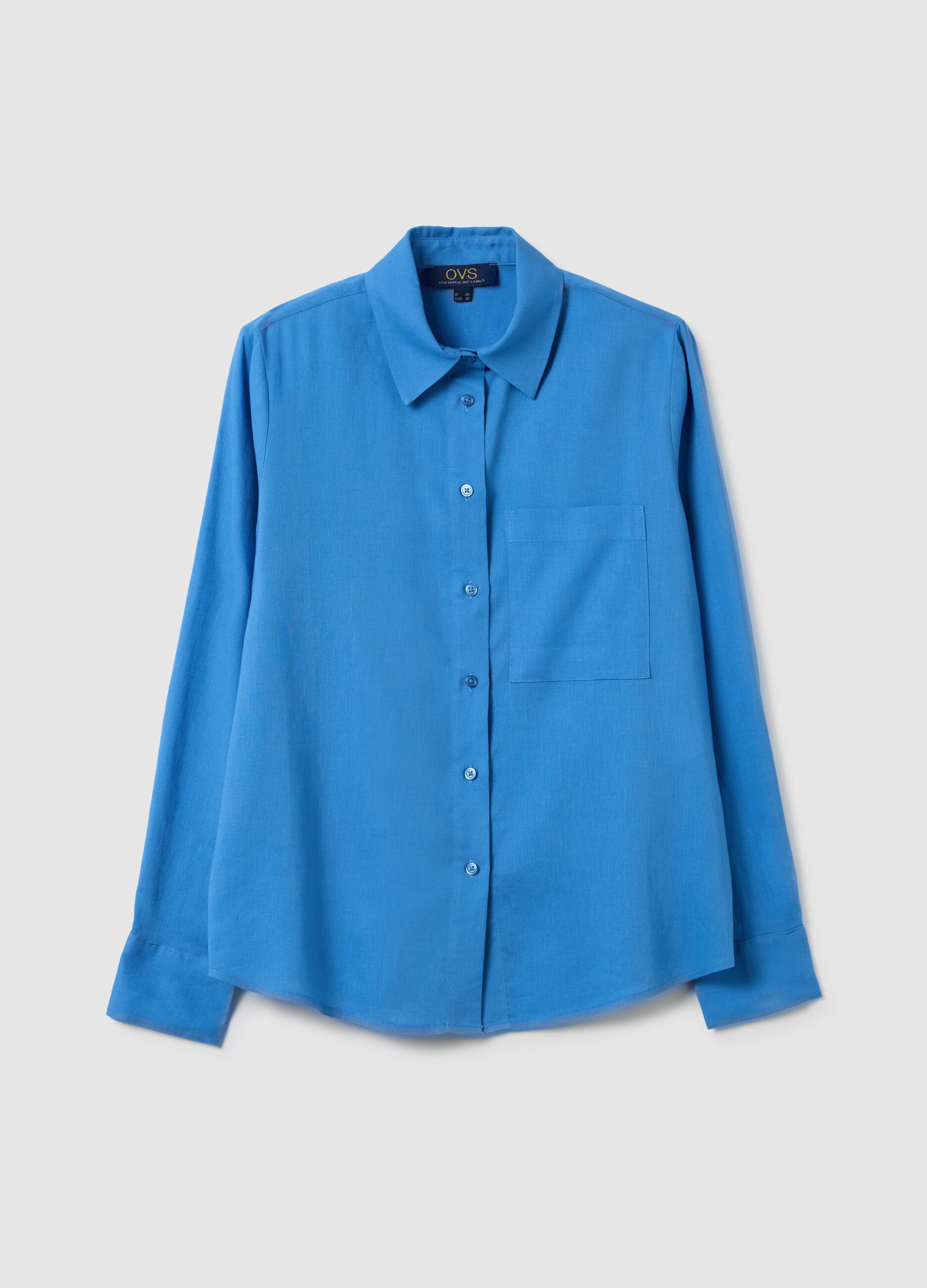 Women’s light blue regular-fit shirt in cotton without buttons