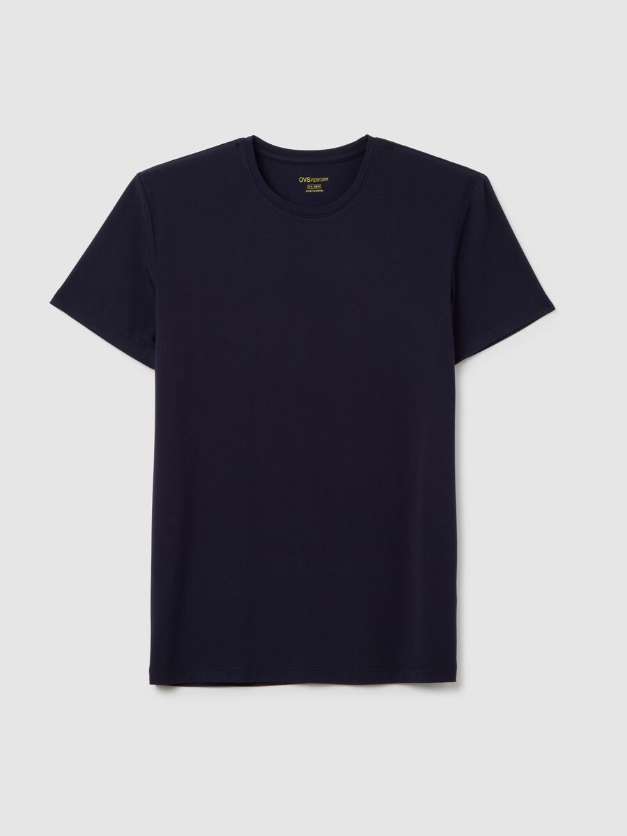 T-shirt blu in modal elasticizzato regular fit_0