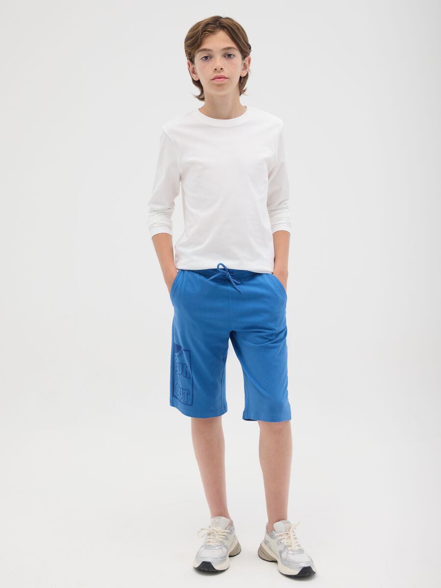 Bermuda da ragazzo in puro cotone blu regular fit_0
