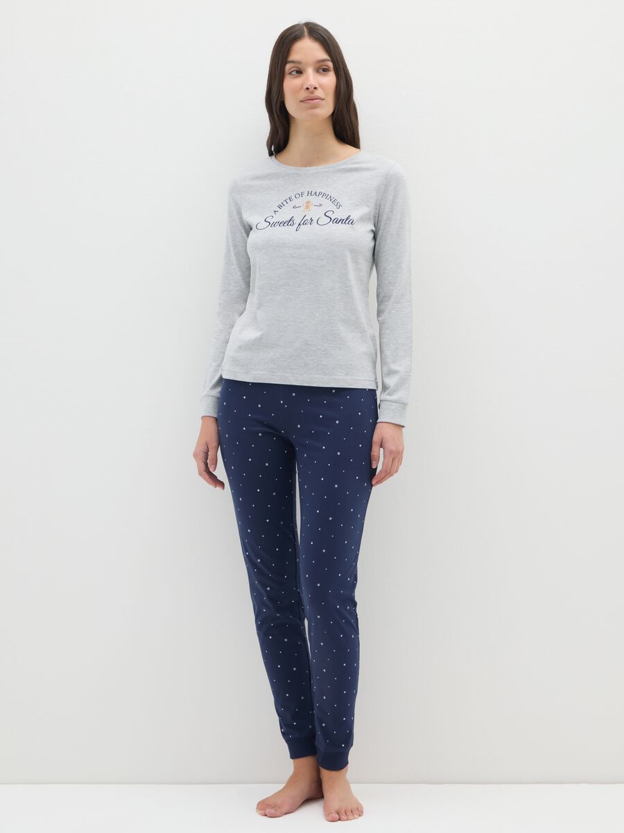 Multicolour regular fit cotton blend pyjamas with polka dots_0