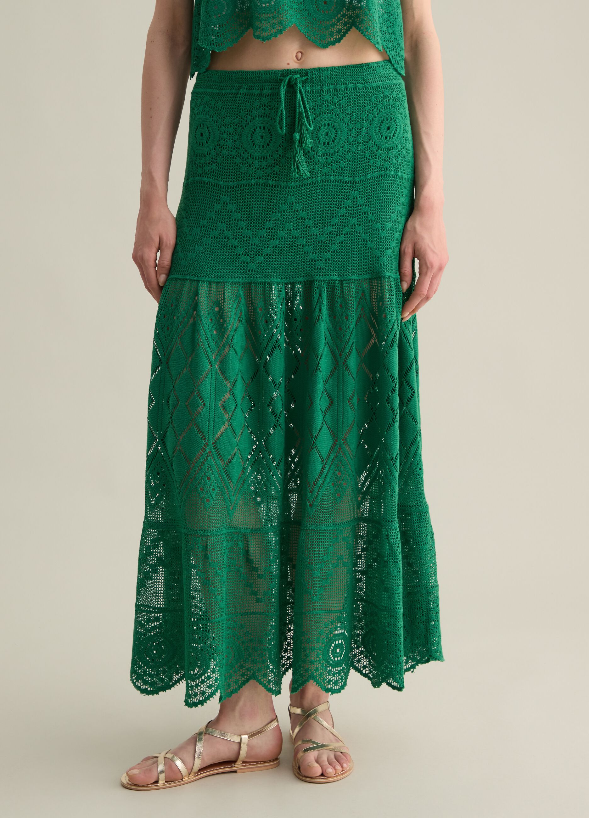 Green skirt with cotton and polyester texture Piombo