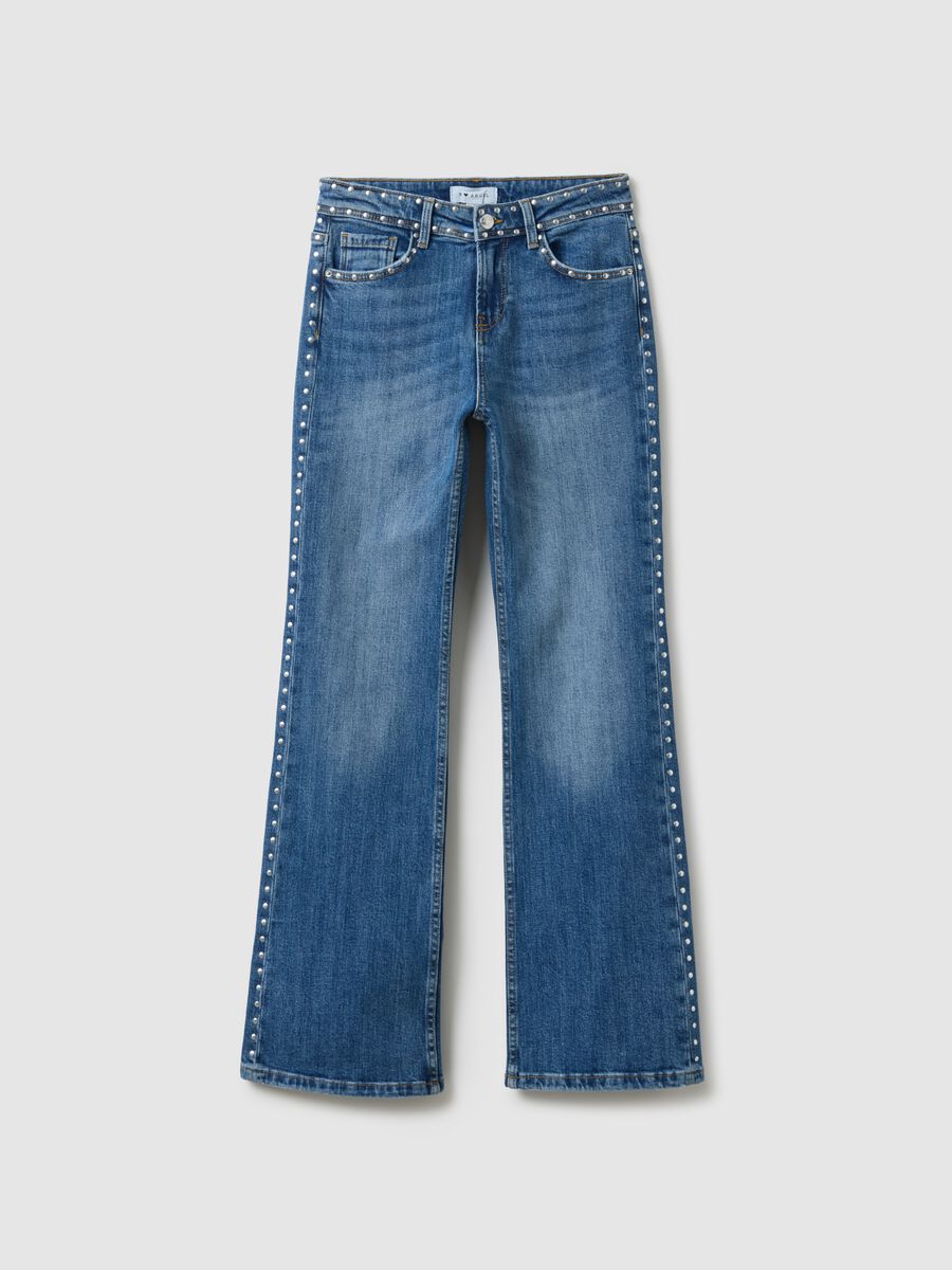 Blue denim bootcut jeans with studs_4