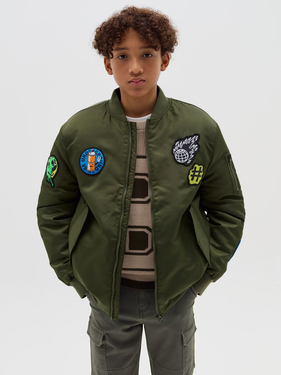 Full-zip aviator bomber jacket with patch_0