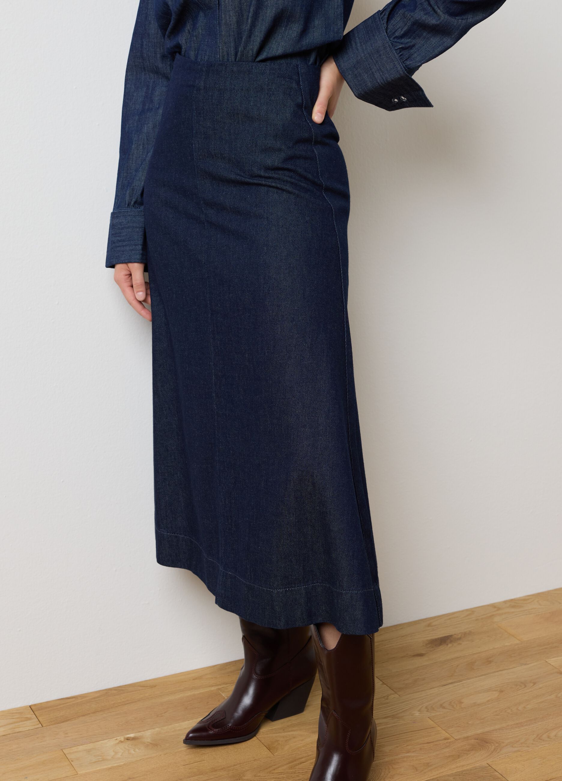 Pure Cotton Blue Skirt Regular Fit
