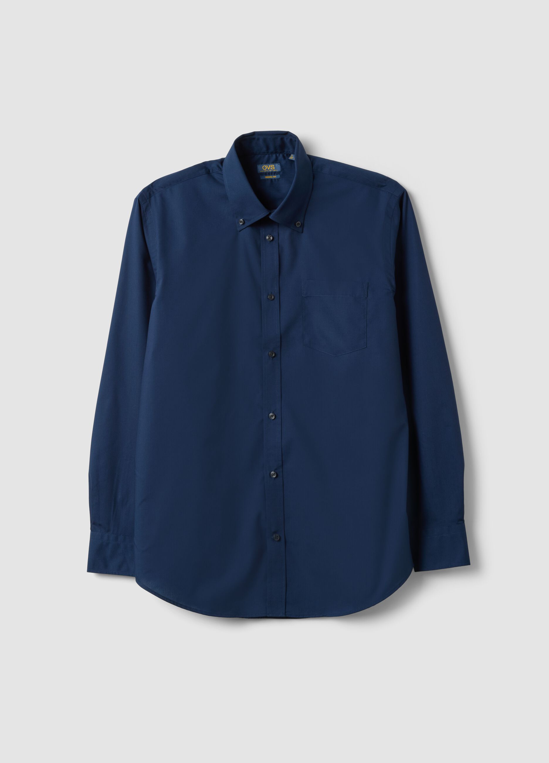 Camicia blu regular fit con collo button-down easy iron